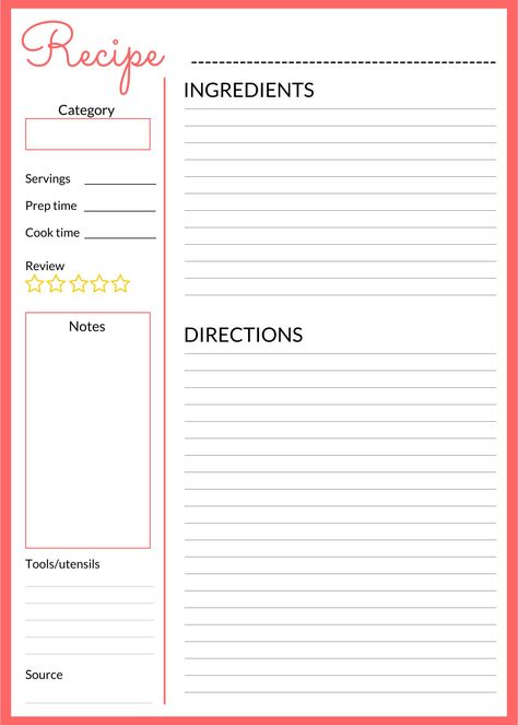 Recipes Printable Free Templates, How To Read A Recipe Worksheet, Cookbook Recipe Template, Note Book Page Design, Cook Book Template Free Printable, Recipe Blank Printable, Diy Recipe Book Ideas Templates, Cookbook Template Printables Free, Recipe List Template