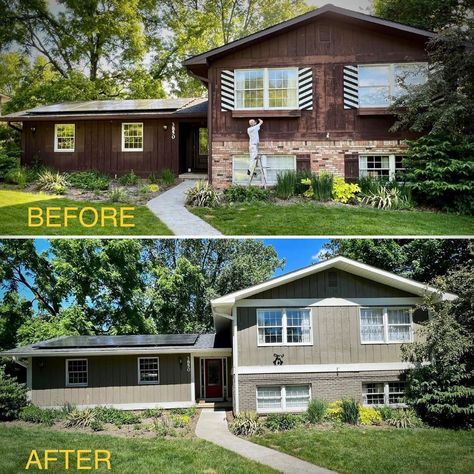 Painted Wood Siding Exterior Before And After, Painting House Siding Before And After, Painting Wood Exterior House, How To Paint Wood Siding Exterior, Painting Exterior Wood Siding, Paint Cedar Siding, Painted Wood Siding Exterior, Painting Wood Siding Exterior, Painting Cedar Siding