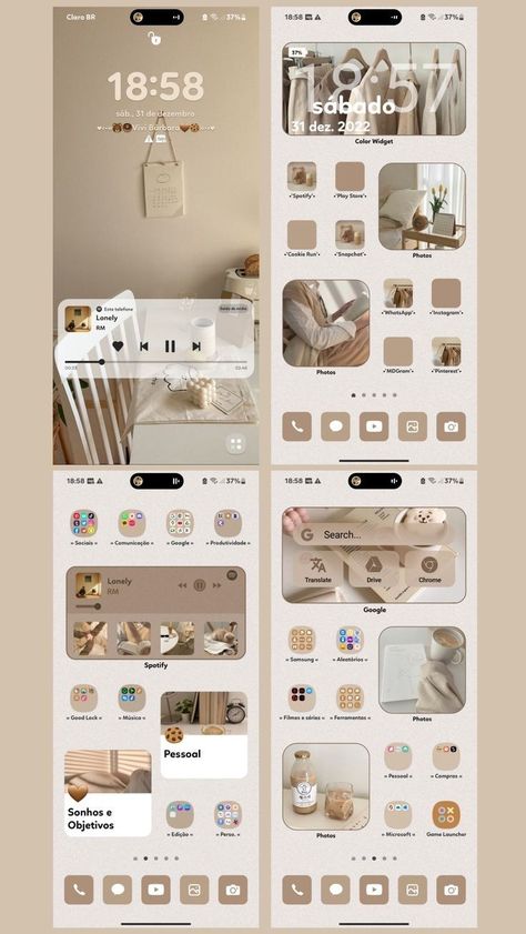 Samsung Icons Organize, Wallpaper Set Up Ideas Phone, Cute Phone Set Up Homescreen, Brown Home Screen Aesthetic, Phone Set Up Homescreen Aesthetic, Phone Organization Home Screen Aesthetic, Phone Set Up Homescreen, Iphone Ideas Organize Apps, Iphone Set Up Ideas Homescreen