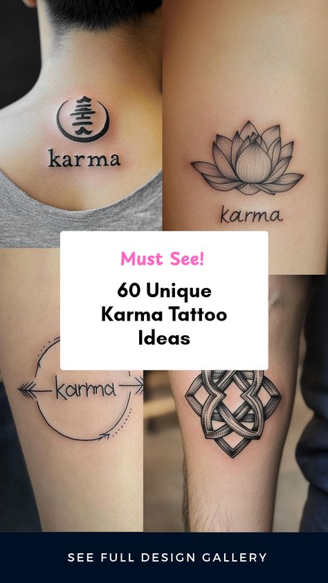 Discover 60 unique karma tattoo ideas that reflect cause and effect. This pin showcases diverse designs spanning traditional symbols to modern takes, using 4 images of vibrant tattoos to inspire your next ink choice. Karma Tattoo Ideas, Tattoo Ideas Symbols, Karma Symbol, Minimalist Symbols, Karma Tattoo, Unique Tattoo Ideas, Buddhist Texts, Evil Eye Tattoo, Ancient Scripts