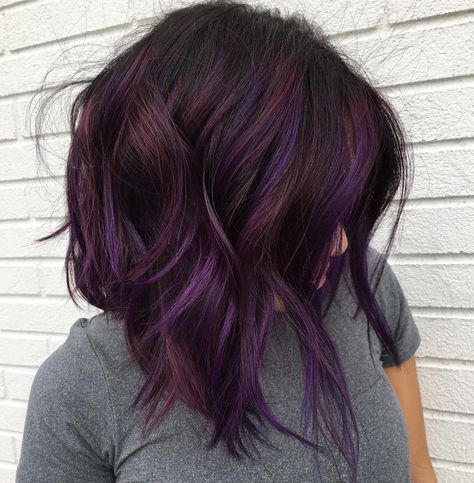 Dark Purple Hair Color, Hair Color Plum, Dark Purple Hair, Plum Hair, Purple Highlights, Ombré Hair, Hair Color Purple, Burgundy Hair, Shoulder Length Hair Cuts