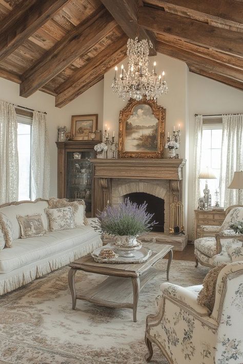 29 Vintage Home Decor Ideas That Never Go Out of Style 15 French Provence Interior Design, French Motifs Design, French Manor Decor, Vintage French Living Room, French Provincial Fireplace, Grandma Living Room, Grandma Chic Decor, Provincial Living Room, Provincial Dining Room