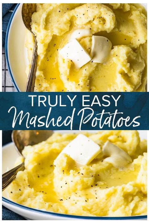 This easy mashed potatoes recipe needs a place at your table this holiday season! Deliciously creamy and indulgent, you won't want to make this side dish any other way! These Mashed Potatoes have a secret, they're boiled in milk! Easy Mashed Potatoes Recipe, Mashed Potatoes Recipe Easy, Creamy Mashed Potatoes Recipe, Toast Pizza, Vegan Mashed Potatoes, Easy Mashed Potatoes, Homemade Mashed Potatoes, Thanksgiving Appetizer Recipes, Best Mashed Potatoes