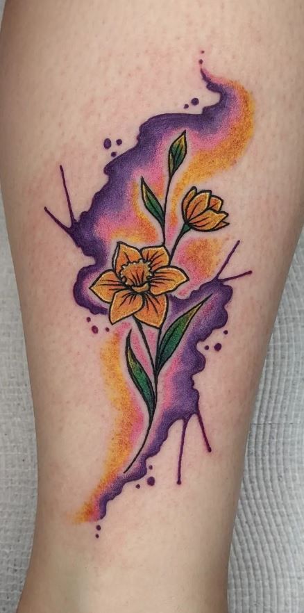 100 Meaningful Daffodil Tattoo Designs - Tattoo Me Now Daffodil And Larkspur Tattoo, Tattoos Daffodil, Tattoos On Foot, Larkspur Tattoo, Daffodil Tattoo, Tattoo Me, Daffodil Flower, Foot Tattoos, Tattoos Ideas