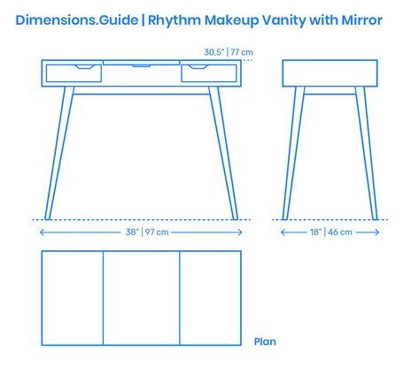 Furniture Measurement, Vanity Dimensions, Furniture Details Drawing, Vanity With Mirror, Drawing Furniture, Furniture Sketch, Furniture Design Sketches, Side Drawers, Kursi Bar