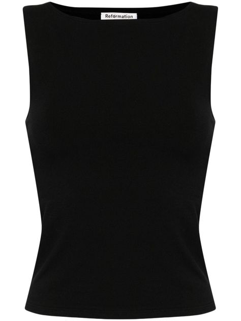 Reformation Dusk boat-neck Top - Farfetch Classic Pieces Fashion, Black Boat Neck Top, Boat Neck Tank Top, French Tops, Reformation Top, Reformation Clothing, Boat Neck Shirt, Boat Neck Blouse, Boat Neck Top