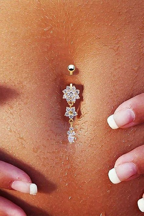 Beautiful Belly Piercing Jewelry – Flower Barbell Body Jewellery for Women - www.MyBodiArt.com Belly Button Piercing Care, Belly Button Piercing Cute, Cute Belly Rings, Bellybutton Piercings, Belly Button Piercing Jewelry, Belly Piercing Jewelry, Belly Piercing Ring, Belly Button Jewelry, Cute Ear Piercings