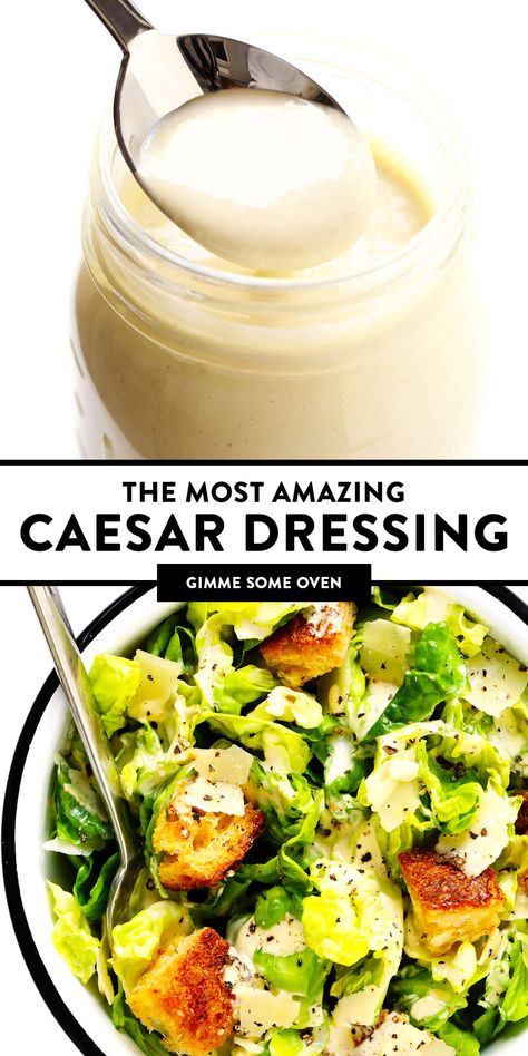 The BEST Caesar Dressing recipe -- quick and easy to make, full of the best creamy, savory, umami flavors, and downright irresistible on a classic Caesar salad. | gimmesomeoven.com #caesar #salad #dressing #creamy #italian #dinner #recipe Best Caesar Dressing, Caesar Salad Dressing Recipe, Caesar Dressing Recipe, Blender Smoothie, Classic Caesar Salad, Salad Dressing Recipe, Caesar Salad Dressing, Salad Dressing Recipes Homemade, Gimme Some Oven