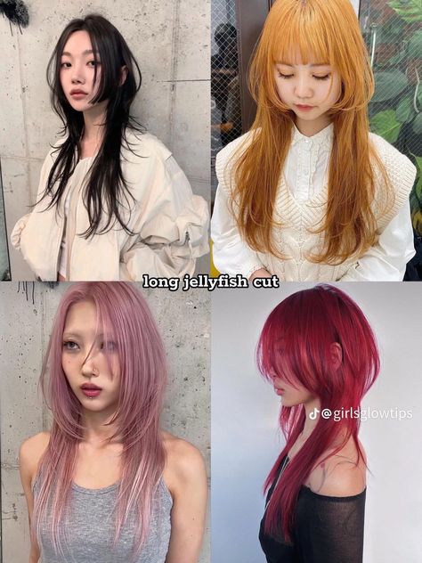 Jellyfish Haircut, Hairstyles For Layered Hair, Hair Dye Colors, Asian Hair, Long Hair Cuts, Layered Hair, Hair Designs, Hush Hush, Outfits Aesthetic