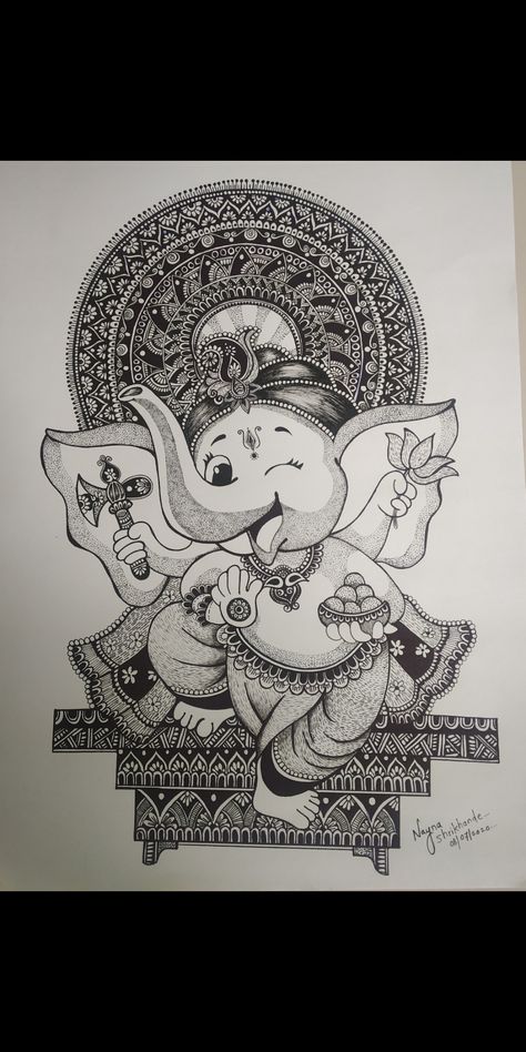 Vinayagar Mandala Art, Ganpati Bappa Drawing Mandala, Lord Vinayaka Drawings, Mandala Drawing Of Ganesha, Mandala Ganpati Drawing, Ganapati Sketches Simple, Ganashpati Drawing, Ganesha Zentangle Art, Ganpati Mandala Art Easy