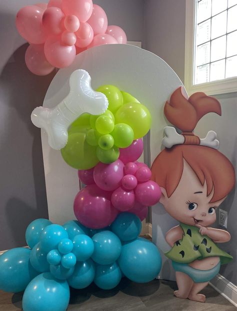 Yabba Dabba Doo! | CatchMyParty.com Pebbles Centerpieces, Yabba Dabba Two Birthday Girl, Pebbles Flintstone Party, Pebbles Birthday Party Ideas, Yabba Dabba Two Birthday, Pebbles Birthday Party, Flinstones Birthday Party, Flintstone Theme, Yabba Dabba Two