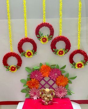 Ground Decoration Ideas, Ganpati Mandap, Ganpati Backdrop, Home Ganpati, Hearts Paper Crafts, Handmade Decorative Items, Ganesh Chaturthi Decoration, Ganpati Decoration At Home, Janmashtami Decoration