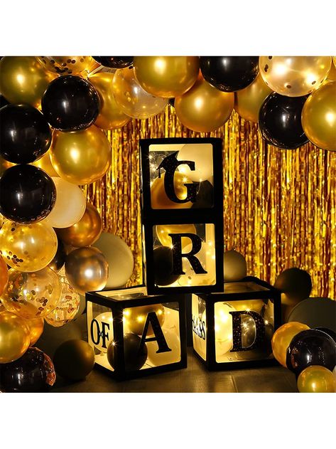 Grad Balloon Boxes 2023,Graduation Party Decoration Ballons,4pcs Grad Balloons Boxes,40pcs Black Gold Balloons for High School College Graduation Party Favors Grad Balloons, College Graduation Party Favors, Boys High School Graduation Party, Gold Graduation Decorations, 2023 Graduation Party, Balloon Boxes, Black And Gold Party Decorations, College Graduation Party, 40 Balloons