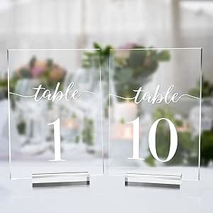 5x7 Inch Wedding Table Numbers 1-10 with Stands- JINMURY Clear Acrylic Table Numbers Printed Calligraphy Font, Acrylic Sign Wedding Table Numbers with Holder Base for Wedding Party Reception Flower Bouquet Station, Bouquet Station, Acrylic Sign Wedding, Clear Acrylic Table, Reception Place Cards, Wedding Party Reception, Wedding Table Number Signs, Table Number Signs, Table Number Stands