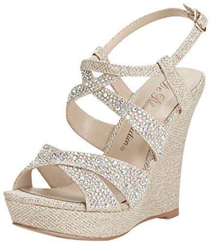 David's Bridal High Heel Wedge Sandal with Crystal Embellishment Style BALLE8 David's Bridal Silver Wedge Heels, Davids Bridal Shoes, Bridal Wedges, Wedding Wedges, Wedge Wedding Shoes, Silver Wedges, Wedding Shoes Bride, Prom Heels, High Heel Wedges