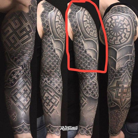 Asatru Tattoo, Armor Sleeve Tattoo, Celtic Sleeve Tattoos, Armour Tattoo, Slavic Tattoo, Shoulder Armor Tattoo, Body Armor Tattoo, Viking Tattoo Sleeve, Knight Tattoo