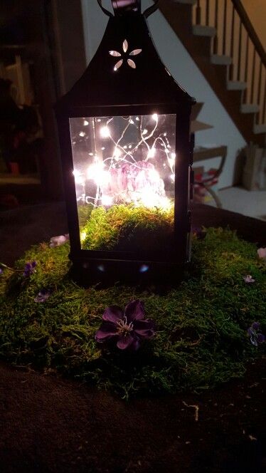 Amethyst and moss fairy lights wedding centerpiece. Purple and green centerpiece, handfasting, LOTR, Ever After, Elvish, Celtic forest, woodland, magical Celtic Centerpieces Wedding, Celtic Wedding Centerpieces, Zelda Centerpiece, Nature Wedding Colors, Zelda Wedding Theme, Elven Wedding Theme, Celtic Wedding Ideas, Enchanted Forest Centerpieces, Celtic Forest