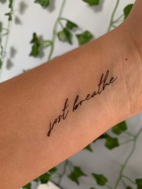 Just Breathe Finger Tattoo, Just Breathe Fine Line Tattoo, Confidence Tattoos For Women, Self Confidence Tattoo, Just Breathe Tattoos, Just Breathe Tattoos For Women, Breathe Tattoos, Confidence Tattoo, Just Breathe Tattoo