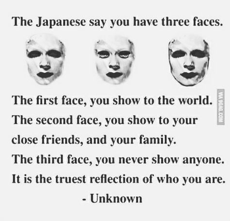 Japanese Three Faces Tattoo, Japanese 3 Faces Tattoo, Three Faces Tattoo, Japan Symbol, Japanese Myth, Face Tats, Face Quotes, Different Faces, Japanese Quotes