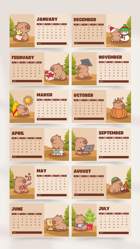 Add a touch of charm to your planning with the Brown and Cream Illustrative Cute Kawaii Monthly Calendar! This adorable calendar features soft brown and cream tones paired with delightful kawaii-style illustrations, making it perfect for adding a bit of joy to your schedule.  #KawaiiCalendar #BrownAndCream #CuteDesign #MonthlyPlanner #StayOrganized #IllustrativeCalendar #AdorablePlanning #calendar2025 #2025 Monthly Calendar Journal, Cute Calendar Template 2025, 2025 Calendar Cute, 2025 Cute Calendar, How To Make A Calendar, Calendario Cute, Calender 2024 Designs, January Calendar Ideas, Kawaii Calendar