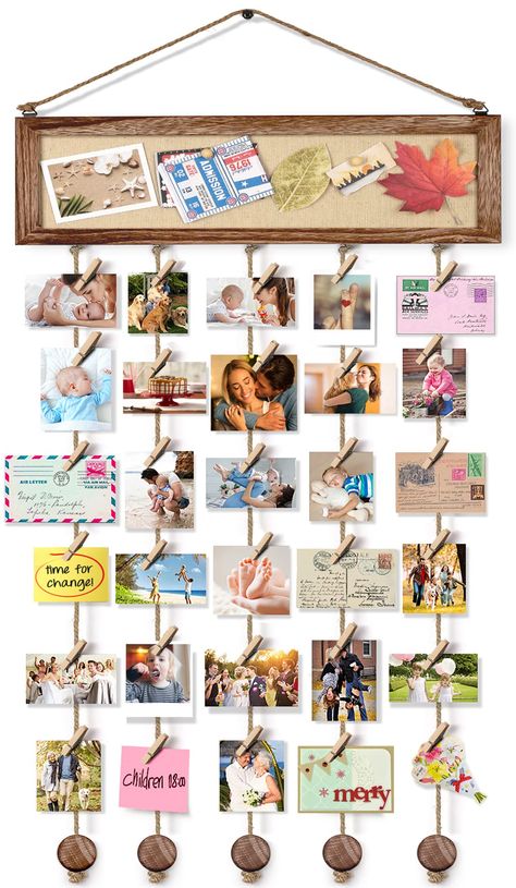 PRICES MAY VARY. Multi Pictures Frames Display: The photo display is a combination of a bulletin board and picture frames collage. It is equipped with 30 clips and 6 push pins which can hang multiple pictures and photos to meet the needs of multi pictures display. It is the best choice for collecting memories of life and dorm room decor. Perfect Wall Decor: Postcards, notes, photo and pictures organizers, with cute simple design. Make full use of wall space to display your photos and it could be Wood Bulletin Board, Hanging Multiple Pictures, Picture Frames Collage, Hanging Photo Display, Collage Wall Decor, Creative Bulletin Boards, Frames Collage, Multi Picture Frames, Pictures Frames