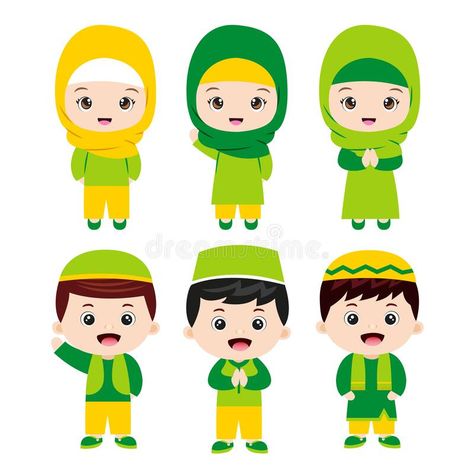 Muslim Kids Cartoon, Cartoon Islamic, Bus Sekolah, Student Cartoon, Kids Cartoon Characters, Eid Stickers, Selamat Hari Raya, Boy And Girl Cartoon, Islamic Cartoon