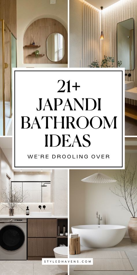 On the hunt for dreamy japandi bathroom design ideas? THESE japandi bathrooms combine stunning bathroom style with serene japandi interiors. From japandi bathroom ideas and japandi style bathroom decor to modern bathroom design inspired by Japanese living, this is your guide to creating a Japanese inspired bathroom you’ll love! Bathrooms With Bamboo Accessories, Simple Bathroom Styling, Concrete Modern Bathroom, Small Spa Style Bathroom, Scandinavian Small Bathroom Ideas, Japan Bathroom Aesthetic, Japanese Inspired Bathroom Modern, Neutral Coastal Bathroom Ideas, Bamboo Inspired Bathroom