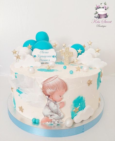 Baby Christening Cakes, Baptism Cake Boy, Christening Cake Boy, Religious Cakes, Baptism Cake, Christening Cake, Cake Decorating Designs, New Cake, Boy Birthday Cake