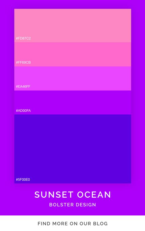 This purple and pink color palette was inspired by the ocean after a sunset. This cyberpunk and vaporwave themed color scheme is ideal for UI design, fashion and art. Color Palette Vaporwave, Vaporwave Colour Palette, Neon Purple Color Palette, City Pop Color Palette, Neon Pink Color Palette, Vaporwave Palette, Pink Purple Color Palette, Cyberpunk Color Palette, Vaporwave Color Palette