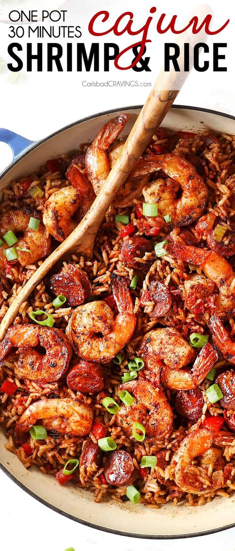 Cajun Shrimp and Rice (ONE POT, 30 MINUTES!) Cajun Shrimp And Rice Recipes, One Pot Shrimp, Cajun Shrimp And Rice, Cajun Rice, Shrimp And Rice Recipes, Cajun Shrimp Recipes, Carlsbad Cravings, Shrimp Fried Rice, Shrimp And Rice