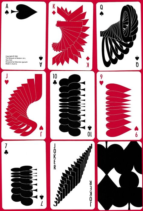 Museum of Modern Art playing cards designed by Takenobu Igarashi, published in 1993 Playing Card Graphic Design, Takenobu Igarashi, Deck Of Cards Design Illustration, Playing Cards Design Graphics, Playing Cards Design Illustration, Playing Cards Graphic Design, Graphic Design Playing Cards, Art Playing Cards, Playing Card Design