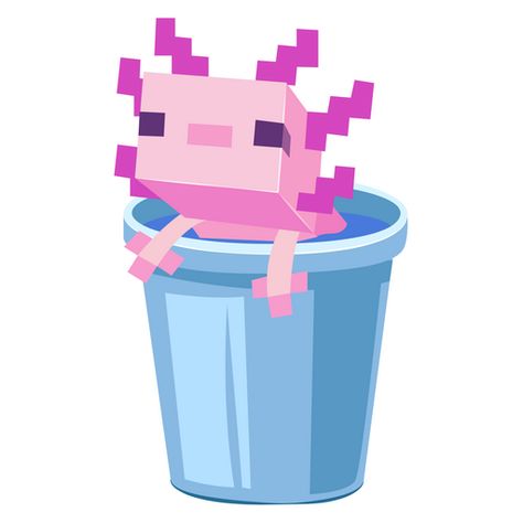 What is this cute pink creature? This is an Axolotl - neutral mob from the interesting game Minecraft that can be tamed by clicking on it with a bucket of water. This way we got a pixel game sticker... Pink Creature, Minecraft Axolotl, Minecraft Pig, Cute Pink, Minecraft, Pink