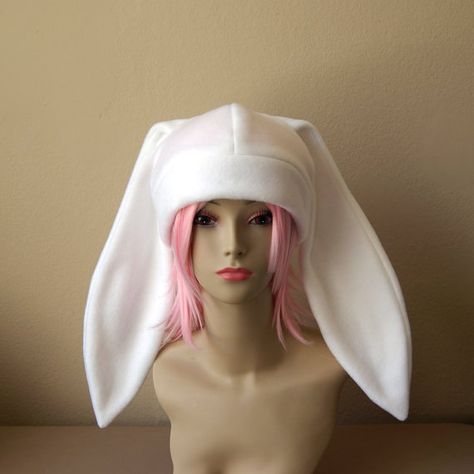 Fleece Rabbit Hat / SOLID WHITE Beanie Style with by CosplaySnap My Melody Outfit, Cute Anime Cosplay, Diy Bunny Ears, Japanese Fashion Kawaii, Rabbit Hat, Bunny Fashion, Rabbit Fur Hat, White Beanie, Pink Beanie