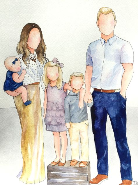 Around the border Faceless Family Portrait, Family Portraits What To Wear, Illustrated Family Portrait, Family Portrait Drawing, Outdoor Family Portraits, Painting Family, Family Portrait Outfits, Family Portrait Painting, Paint Crafts