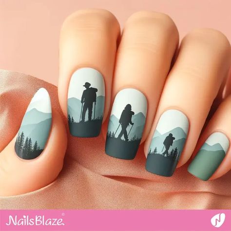 Nails With Mountain Design, River Nails, Mountain Nail Art, Mountain Nails, Camp Nails, Mountain Designs, Toe Nail Designs, Prom Nails, Nail Designs Summer