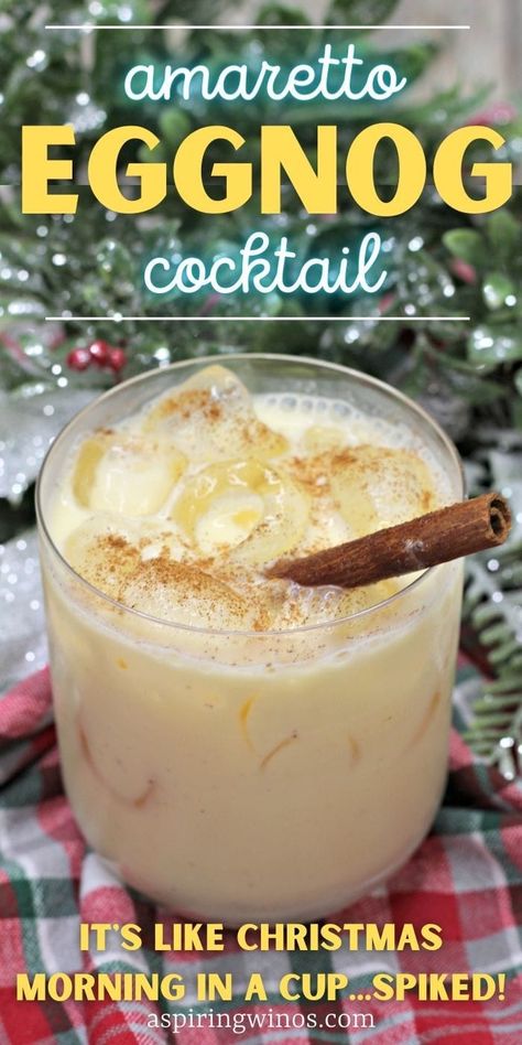 Amaretto Eggnog, Eggnog Cocktail Recipe, Amaretto Drinks, Pumpkin Spice Cocktail, Eggnog Drinks, Eggnog Cocktail, Seasonal Cocktails, Spiced Eggnog, Christmas Drinks Recipes