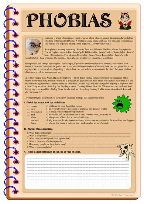 C1 English Worksheets, Phobia Worksheet, English Reading Comprehension, Reading Comprehension Texts, Esl Reading, Reading Comprehension Lessons, Reading Comprehension Passages, Comprehension Passage, English Language Teaching