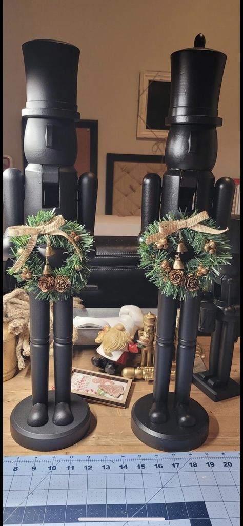 Glamour Christmas Decor, Black Nutcracker Christmas Decor, Black And White Nutcracker, Black And Brown Christmas Decor, Black Nutcracker Christmas, Walmart Nutcracker, Farm Christmas Decor, Modern Nutcracker, Metal Christmas Decor