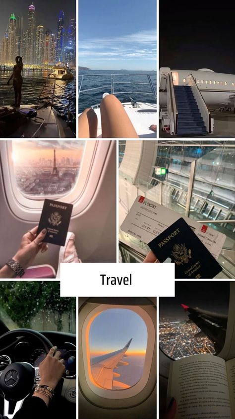 Travel Goals Vision Board, Traveling Vision Board Ideas, Vision Board Ideas Travel Life Aesthetic, Travel Advisor Aesthetic, Vision Board 2025 Travel, 2025 Achievement, Traveling Manifestation, Travel Vision Board Pictures, Traveling Vision Board