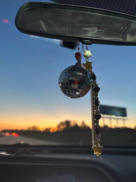 Disco Ball Rear View Mirror, Mirrorball Car Decoration, Disco Ball In Car, Disco Ball Car Decor, Car Disco Ball, Taylor Swift Car Decor, Taylor Swift Car, Orange Disco Ball, Mirrorball Taylor Swift