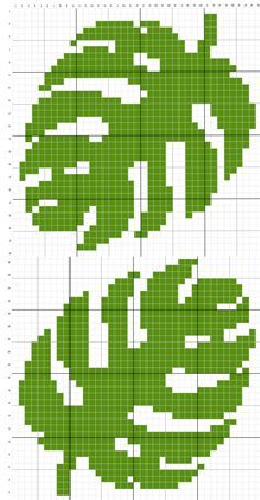 Leaf Pixel Art, Monstera Cross Stitch, Crochet Wall Art, شال كروشيه, Cross Stitch Landscape, Pixel Crochet, Graph Design, Crochet Curtains, Tapestry Crochet Patterns