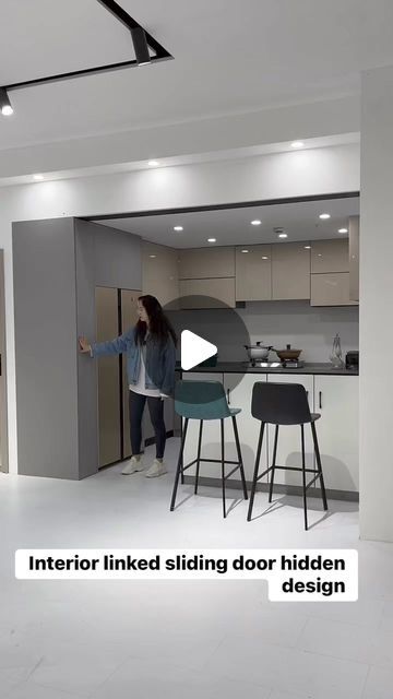 Interior linked sliding door hidden design | Instagram Small Kitchen Sliding Door Ideas, Open Kitchen Sliding Door, Sliding Kitchen Door, Kitchen Separation, Hidden Sliding Door, Sliding Door Kitchen, Kitchen Sliding Door, Kitchen Sliding Doors, Above Sink