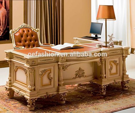 Antique Office Furniture, Dream Home Library, Boss Desk, Study Room Furniture, Desk Product, Office Desk Set, Carved Sofa, Kitchen Design Styles, Office Table Design