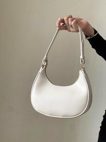 Fashionable Crescent Moon Shaped Glossy Casual Shoulder Crossbody Bag | SHEIN USA Trendy Shoulder Bags, White Shoulder Bag, Trendy Shoulder Bag, Casual Day Outfits, Commuter Bag, Small Handbag, Underarm Bag, Small Handbags, Girls Bags