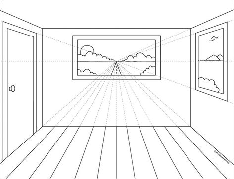 Easy How to Draw a One Point Perspective Room and Coloring Page 3d Room Drawing Easy, One Point Perspective Easy, Perspective View Drawing, 1 Point Perspective Drawing Easy, 3d Room Drawing, One Point Perspective Drawing Easy, Easy Backgrounds To Draw, How To Draw A Room, Point Perspective Room