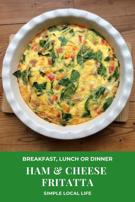 Ham and Cheese Frittata - Simple Local Life Ham And Egg Frittata, Egg And Cheese Frittata, Ham And Cheese Frittata, Egg Frittata With Cottage Cheese, Ham Spinach Cheese Frittata, Oven Frittata, Fritata Recipe Ham And Cheese, Ham Frittata, Breakfast Fritatta