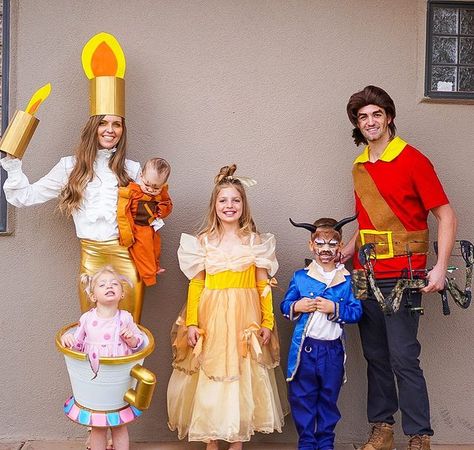 Family Costumes For 6 Halloween, Beauty And The Beast Family Costume, Family Of 6 Halloween Costumes, Disney Halloween Costumes Diy, Beauty And The Beast Halloween Costume, Halloween Costumes Family, Beauty And The Beast Halloween, Matching Family Halloween Costumes, Disney Family Costumes