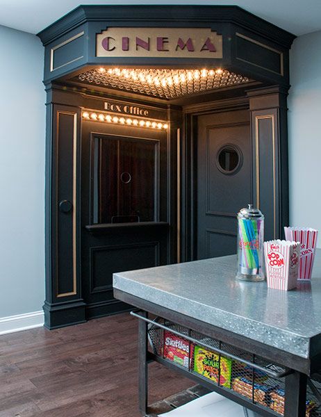 Home Theatre Entrance -  paint the door to the room then add things to the walls. Too cool Theatre Entrance, Skjulte Rum, Sala Cinema, Deco Cinema, Movie Theater Rooms, Theater Room Design, Home Cinema Room, At Home Movie Theater, Home Theater Rooms