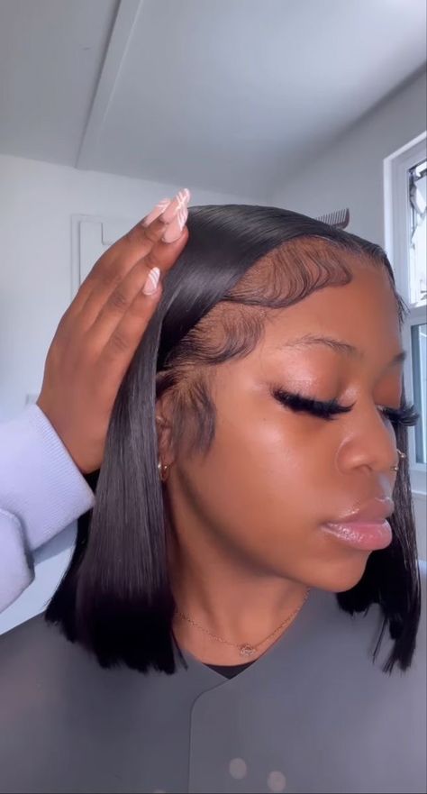 Frontal Bob Wig Middle Part, No Edges Wig Black Women, Bob Hairstyles For Black Women Wigs, Bob Frontal Hairstyles, Bob Wig Hairstyles For Black Women, Bob Wig For Black Women, Shoulder Bob, Hair Dye Ideas, Frontal Wig Hairstyles