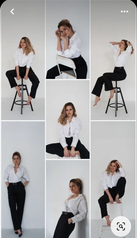 Power Poses For Women Sitting, Personal Branding Photoshoot Plus Size, Branding Poses Women, Self Photoshoot Studio, Self Shoot Studio Poses, Photo Shoot Poses Women, Women Poses Photography, Studio Shoot Poses, Photoshoot Chair